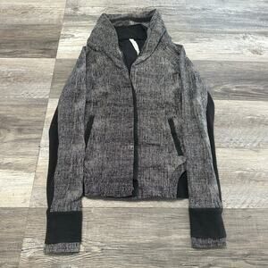 Lululemon To Class Black Grey Womens 8 Button Stretch French Terry Hooded Jacket